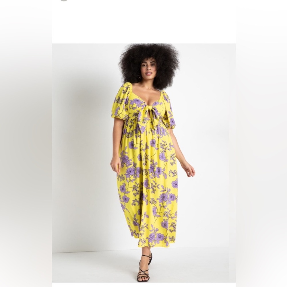 NWT Eloquii Tie Front Full Skirted Floral Maxi Dress